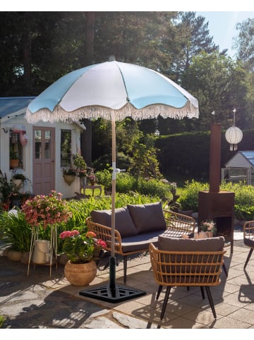 Beliani Sonnenschirm MONDELLO in Weiß/Blau - (W) 155 x (H) 210 x (L) 155 cm