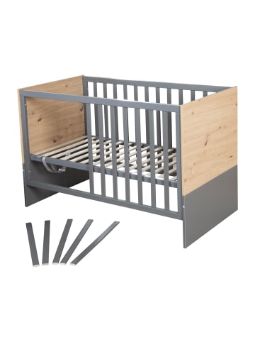 roba 2in1 Baby- & Beistellbett Anna 70 x 140 cm - anthrazit/Eiche