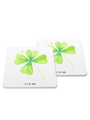 Mr. & Mrs. Panda Untersetzer für Gläser Blume Kleeblatt ohne Spruch in Weiß