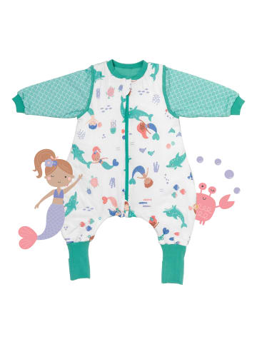 Schlummersack Schlafsack mit Füßen und umklappbaren Bündchen, 2.5 TOG in Weiß-Türkis