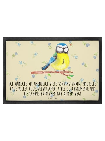 Mr. & Mrs. Panda Fußmatte außen Vogel Blaumeise mit Spruch in Blumig