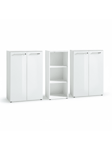 KADIMA DESIGN Büro-Set 2 Kommode & Regal, Glas Front Abschließbar Büro in Weiß