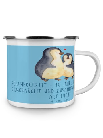 Mr. & Mrs. Panda Camping Emaille Tasse 10. Hochzeitstag Rosenhoc... in Sky Blue