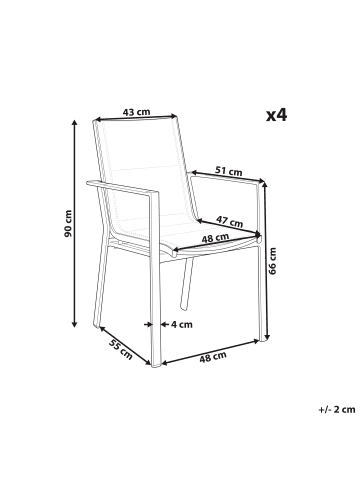 Beliani 4er-Set Esszimmerstuhl BUSSETO in Weiß/Grau/Braun