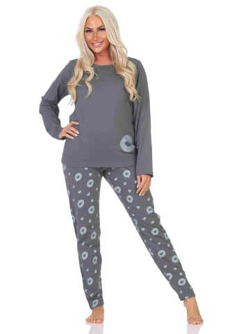 NORMANN Schlafanzug Pyjama langarm Herz Tupfen Punkte - 88015 in grau