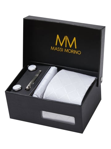 Massi Morino  Krawatten-Set in Weiss Quadrat