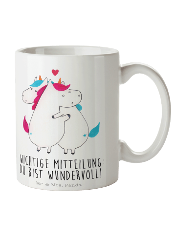 Mr. & Mrs. Panda Kaffeebecher Einhorn Mitteilung mit Spruch in Weiß