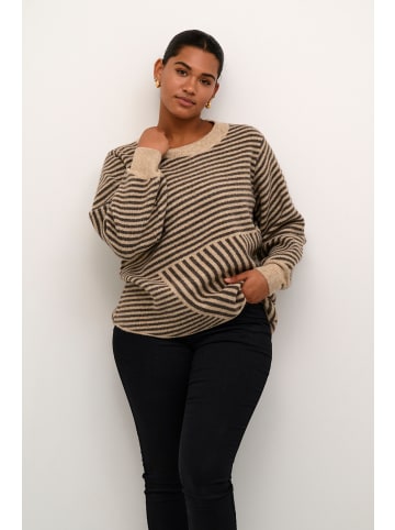 KAFFE curve Strickpullover KCverina in Feather Gray mel./ Brown mel.