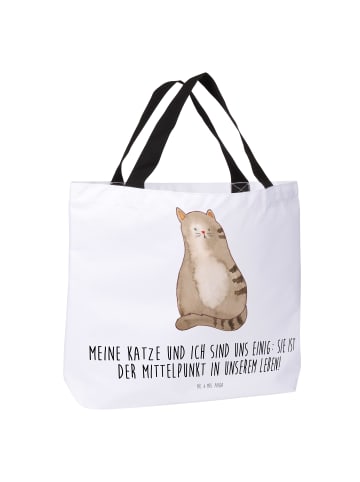Mr. & Mrs. Panda Strandtasche Katze Sitzen mit Spruch in Weiß