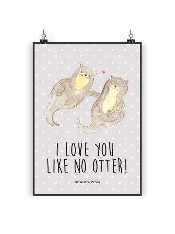 Mr. & Mrs. Panda Bild Otter Hände halten mit Spruch in Grau Pastell
