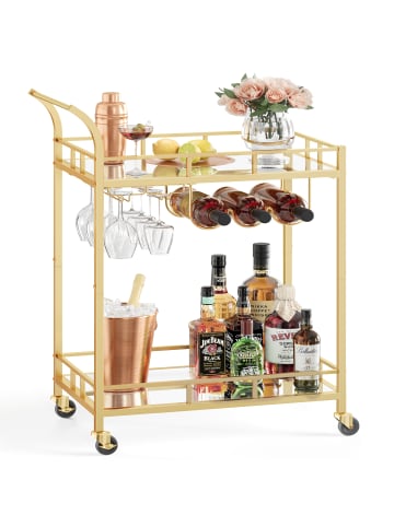VASAGLE Servierwagen Baris in Gold - (B)66 x (H)90 x (T)38 cm