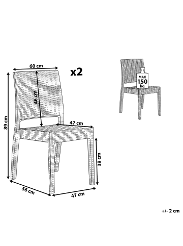 Beliani 2er-Set Esszimmerstuhl FOSSANO in Weiß