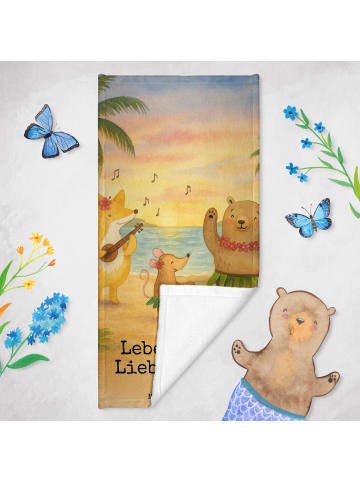 Mr. & Mrs. Panda Badehandtuch Waldtiere Aloha Design mit Spruch in Gelb Pastell