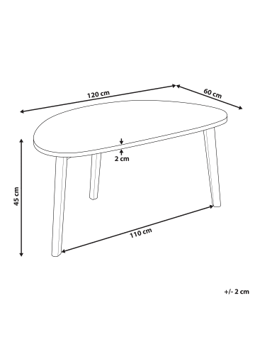 Beliani Couchtisch FLY in Weiß/Braun - (W) 120 x (H) 45 x (L) 60 cm