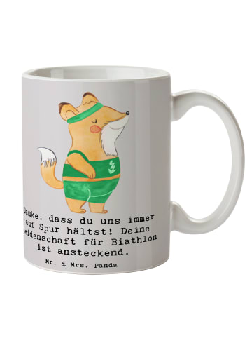 Mr. & Mrs. Panda Tasse Biathlon Trainerin mit Spruch in Grau Pastell