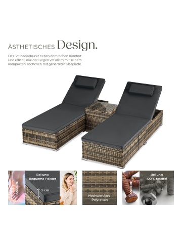 tectake Rattan-Doppelliege mit Tisch, mit abnehmbaren Kopfpolstern