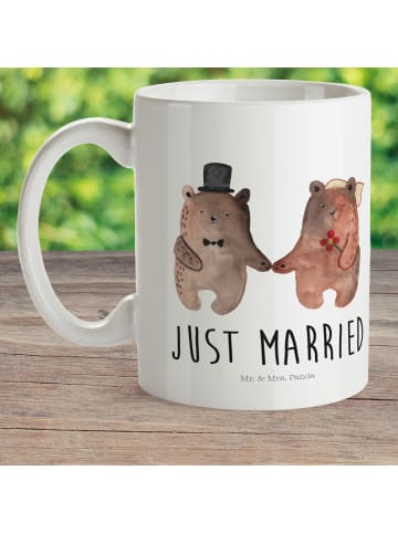 Mr. & Mrs. Panda Plastikbecher Bär Heirat mit Spruch in Weiß