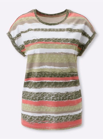 Sieh an! Kurzarm-Shirt in oliv-koralle-geringelt