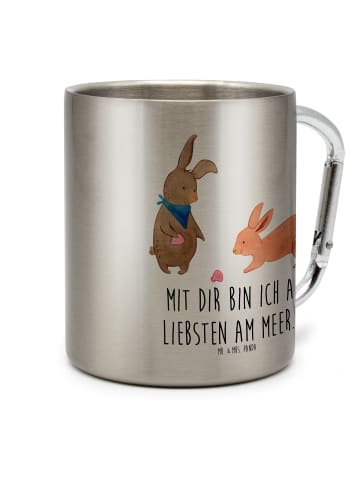 Mr. & Mrs. Panda Outdoor Trinkbecher Hasen Muschel mit Spruch in Silber