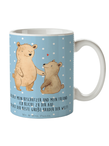Mr. & Mrs. Panda Kaffeetasse Bär Großer Bruder mit Spruch in Blau Pastell