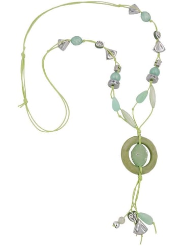 Gallay Kette Kunststoffperlen Ring oliv-grün Perlen mint-grün Kordel lindgrün 90cm lang in grün
