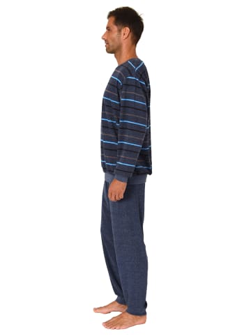 NORMANN Frottee Schlafanzug langarm Bündchen Streifen - 75507 in blau
