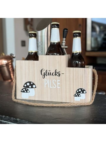 UNUS UNUS Flaschenhalter Glückspilze Holz Bambus 3 Flaschen Geeschenkidee in Natur