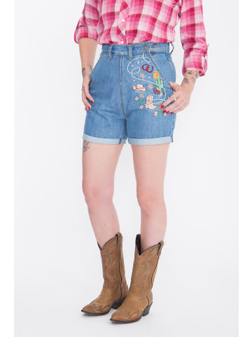 Queen Kerosin Queen Kerosin Jeansshorts mit Stickereien im Western-Look in hellblau