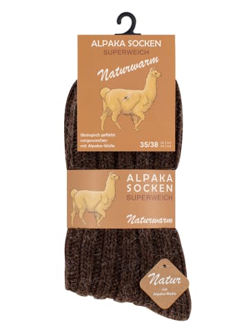 Cotton Prime® 4 Paar Stricksocken mit Alpakawolle Unisex Alpakasocken in Braun