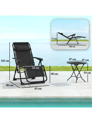 Outsunny Gartenliege Set in Schwarz 90L x 65B x 110H cm