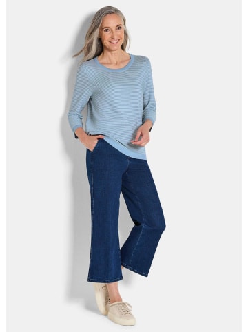 GOLDNER Halbarm Ringelpullover aus Baumwolle in rauchblau / gemustert