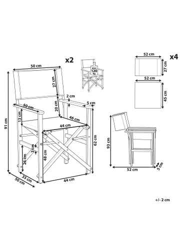 Beliani 2er-Set Gartenstuhl CINE in Heller Holzfarbton/Grün/Grau