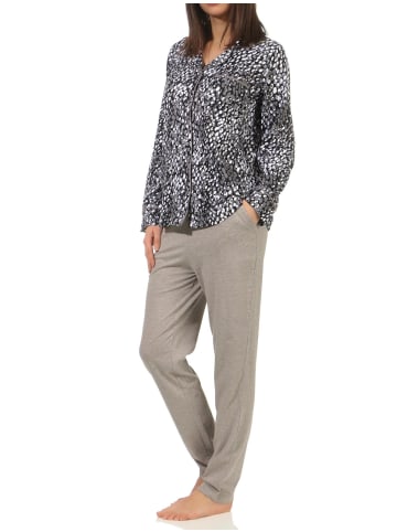 NORMANN Pyjama langarm Schlafanzug zum durchknöpfen Tupfen - 58131 in grau