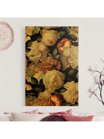 WALLART Leinwandbild Gold - Rote Rosen mit Weißen Rosen in Creme-Beige