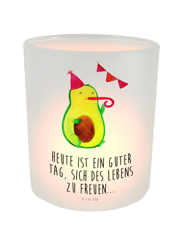 Mr. & Mrs. Panda Windlicht Glas Avocado Party mit Spruch in Transparent
