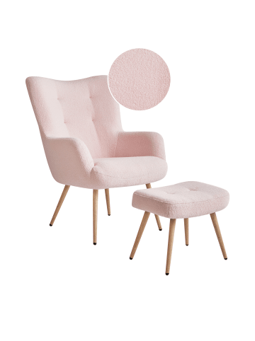 Beliani 2-tlg Sessel VEJLE in Rosa/Heller Holzfarbton