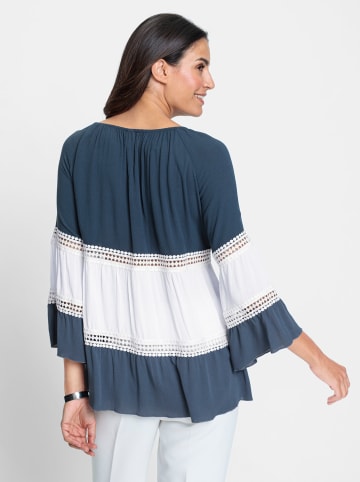 WITT WEIDEN Crinklebluse in dunkelblau-ecru-gemustert