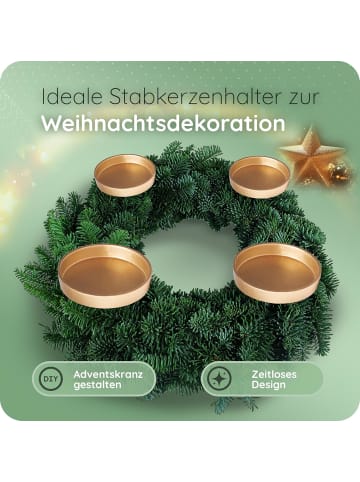 Novaliv 4X Kerzenpick flach 8,5cm Gold Aluminium Weihnachtskranz Kerzenständer in Gold