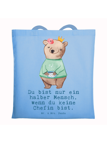 Mr. & Mrs. Panda Tragetasche Chefin Herz mit Spruch in Sky Blue