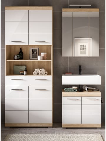 Inn.Furn Badmöbel-Set weiß Hochglanz, Sonoma Eiche 149 cm, moderne Badkombination