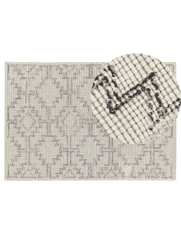 Beliani Geflochtener Teppich URLA in Beige/Schwarz - (W) 140 x (H) 200 x (L) 200 cm