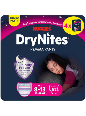 HUGGIES DryNites Nachtwindeln Bettnässen Mädchen 8-13 Jahre 30-48 kg 52 St Pants