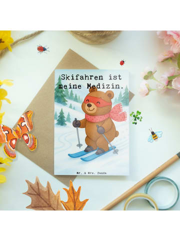 Mr. & Mrs. Panda Grußkarte Hase Skifahren Design mit Spruch in Weiß