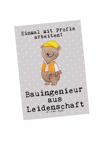 Mr. & Mrs. Panda Grußkarte Bauingenieur Leidenschaft mit Spruch in Grau Pastell