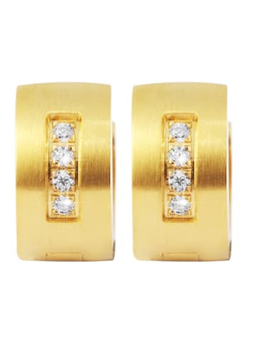 Adeliás Damen Ohrringe – Klappcreole aus Edelstahl mit Strass Steinchen in gold