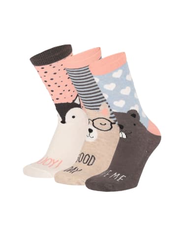 Yuhu Mädchen Socken mit Tieren 3er Pack Motivsocken in Hell-Blau