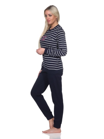 NORMANN langarm Schlafanzug Bündchen Streifen - 87851 in marine