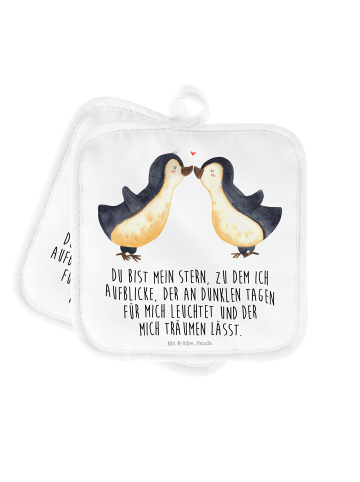 Mr. & Mrs. Panda Topfhalter Pinguin Liebe mit Spruch in Weiß