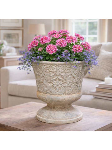 AltoBelli Blumentopf FIORENZA auf Fuß Antik Grau Patina Zement 23x22 cm