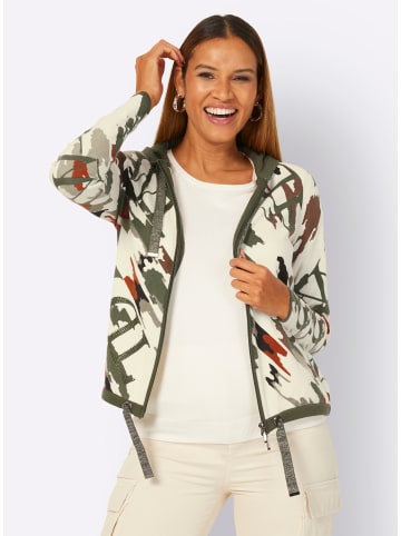 creation L Kapuzenstrickjacke in champagner-khaki-bedruckt